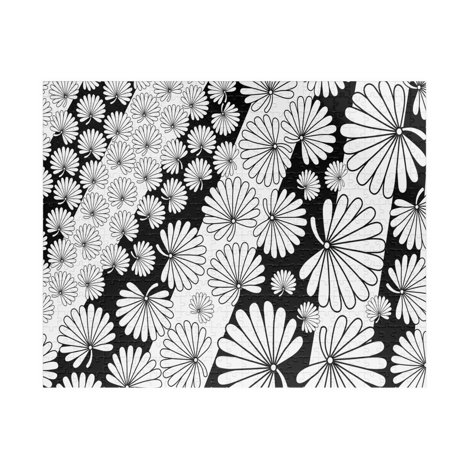 Flowers and Stripes Black and White Modern Puzzle - Image 7