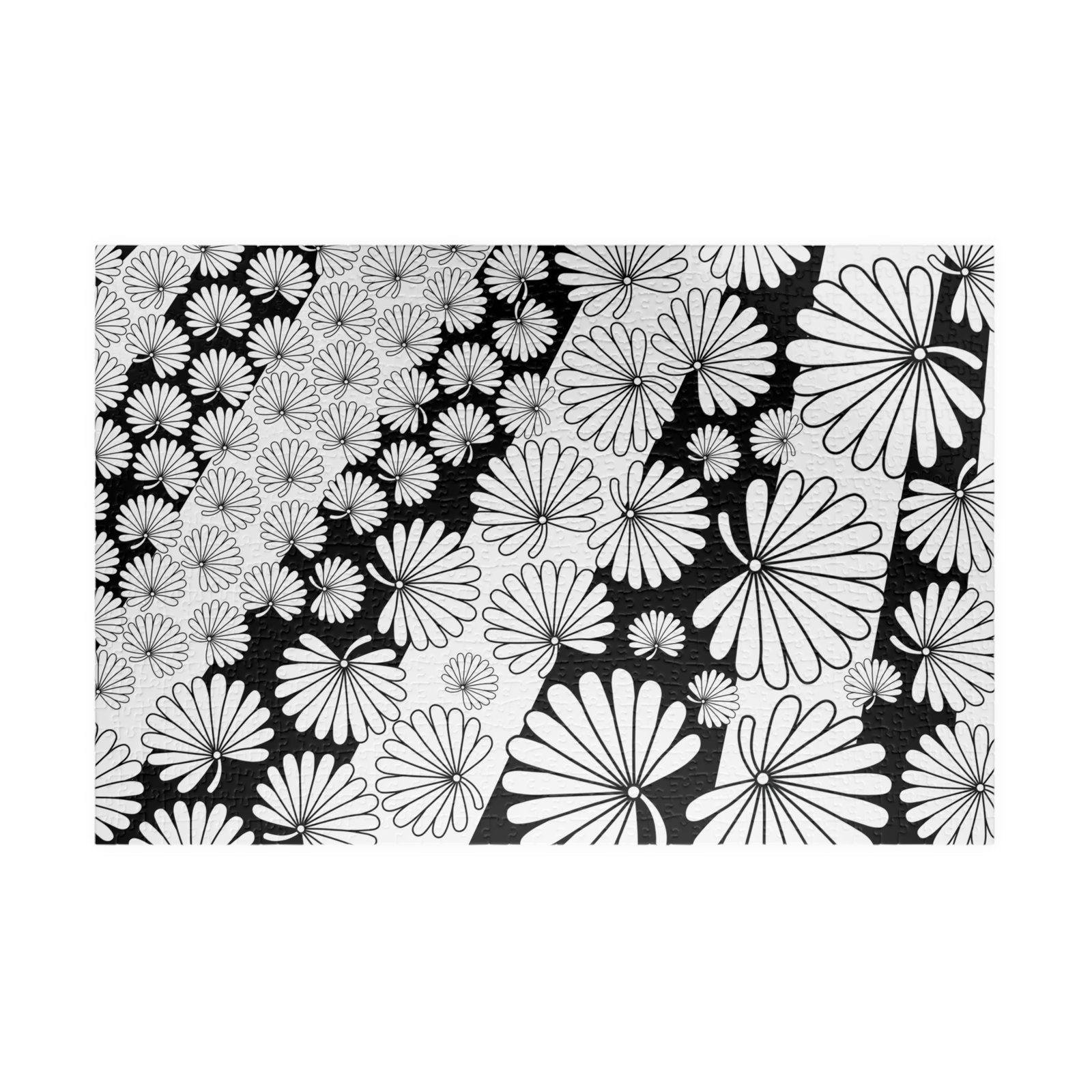 Flowers and Stripes Black and White Modern Puzzle - Image 10