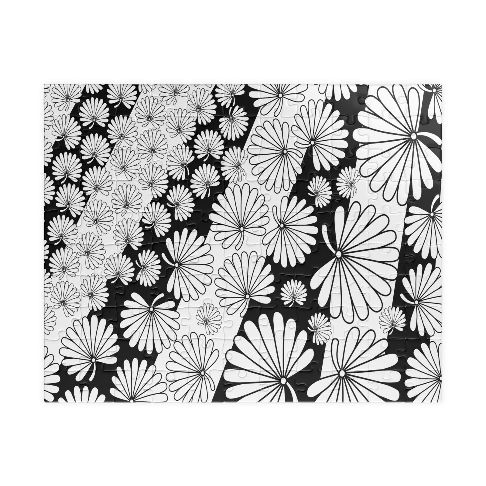 Flowers and Stripes Black and White Modern Puzzle