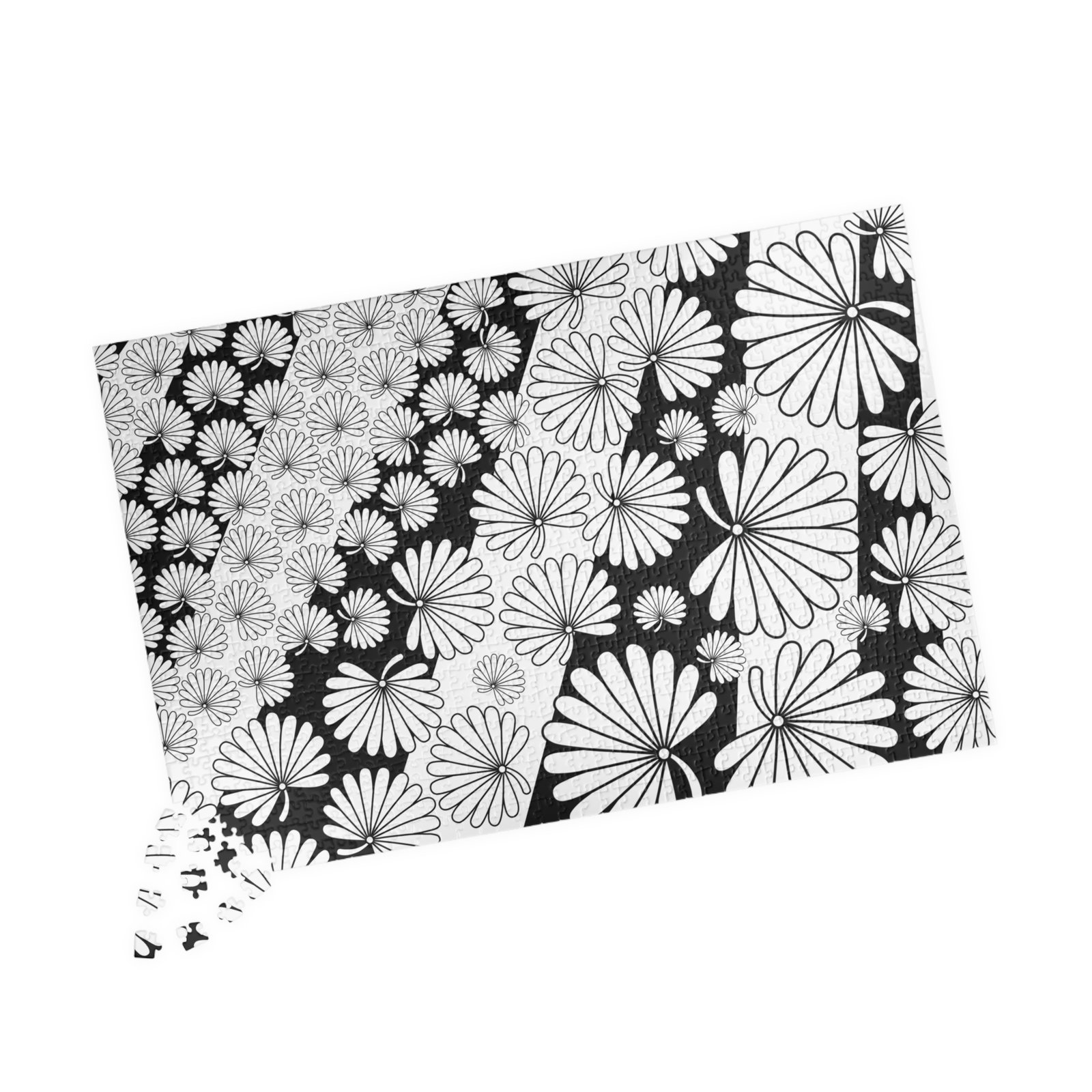 Flowers and Stripes Black and White Modern Puzzle - Image 11