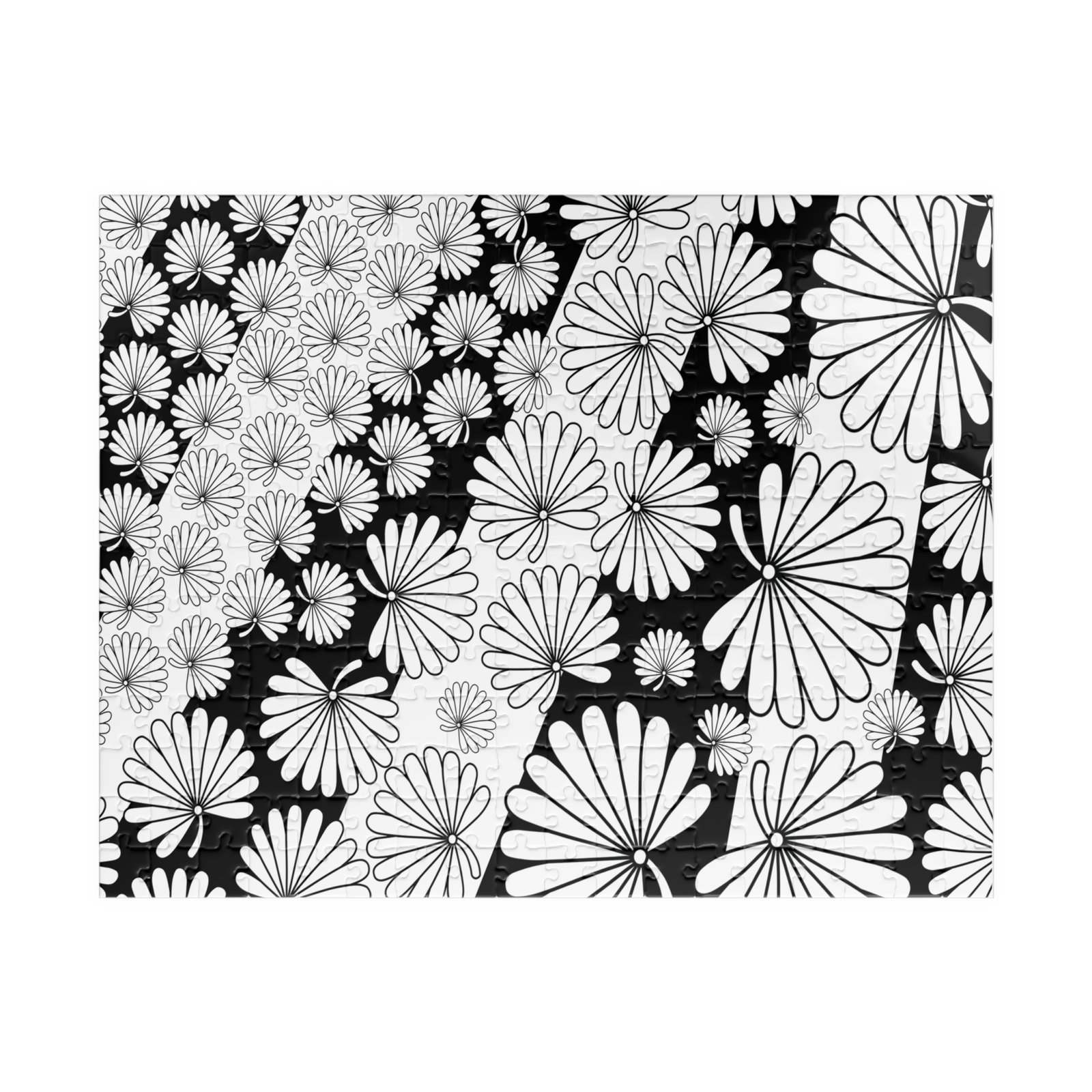 Flowers and Stripes Black and White Modern Puzzle - Image 4